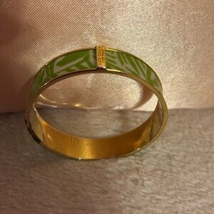 Kate Spade New York green and white bangle bracelet, inside gold tone preowned